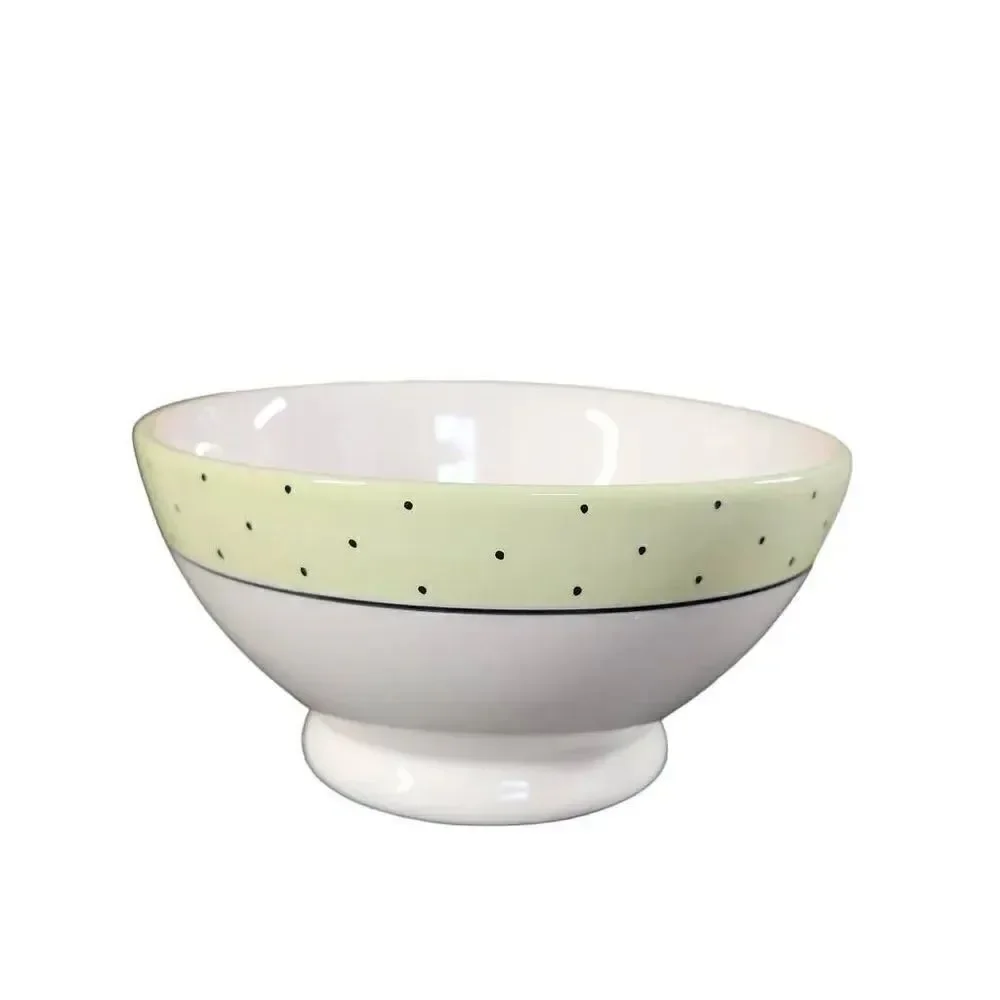 Rae Dunn White Green Black Dot Snack Bowl